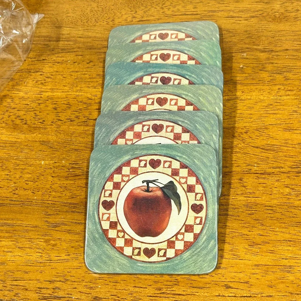 Nobel Hall Farm Fruit Coasters Set of 6 Apple Design Green Red Cottage